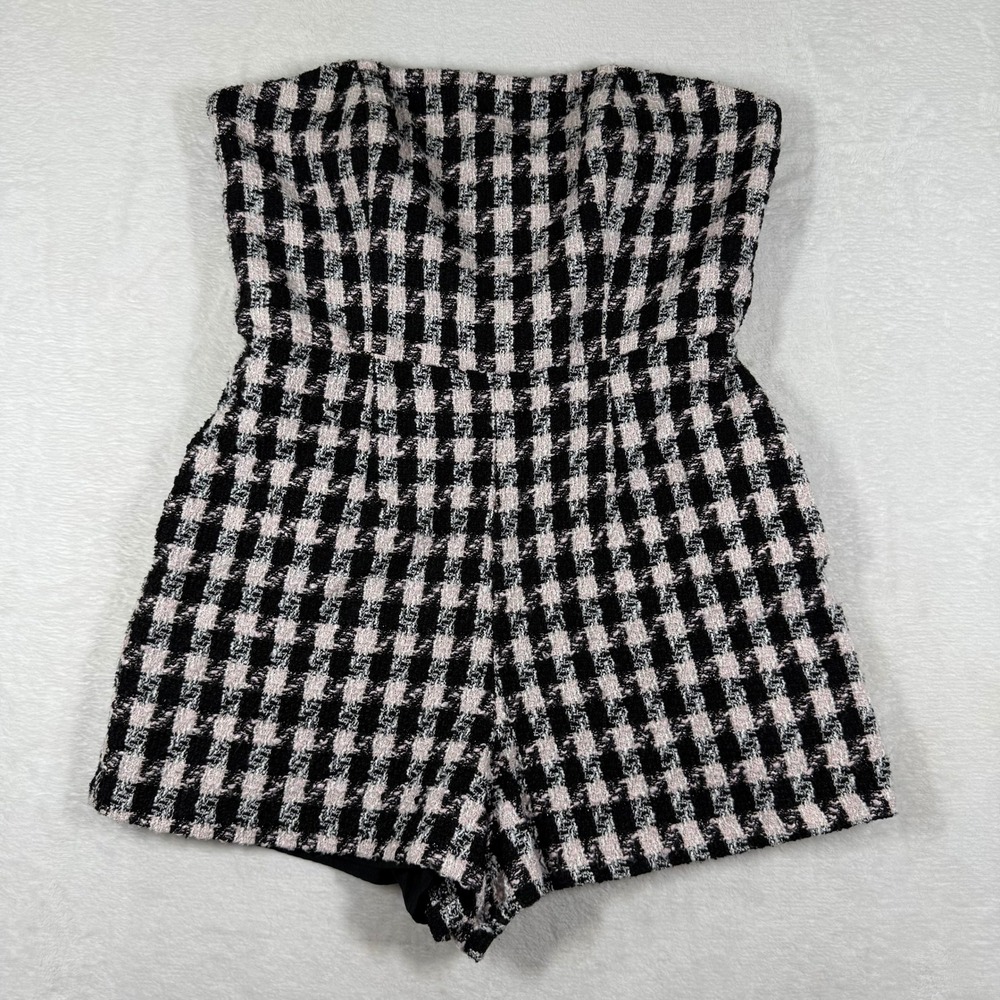 Hutch Pink Black Plaid Tweed Strapless Sweetheart Romper Size 10 Style 10879